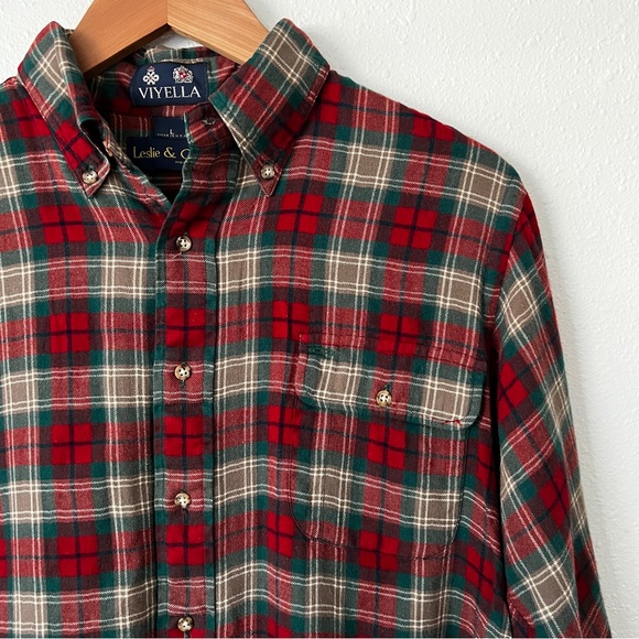 Viyella | Men's Red Plaid Wool Blend Shirt Size Large - Picture 3 of 7